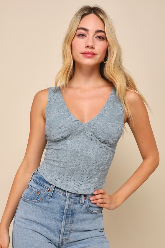 Dusty Blue Scoop Neckline Bustier Sleeveless Top