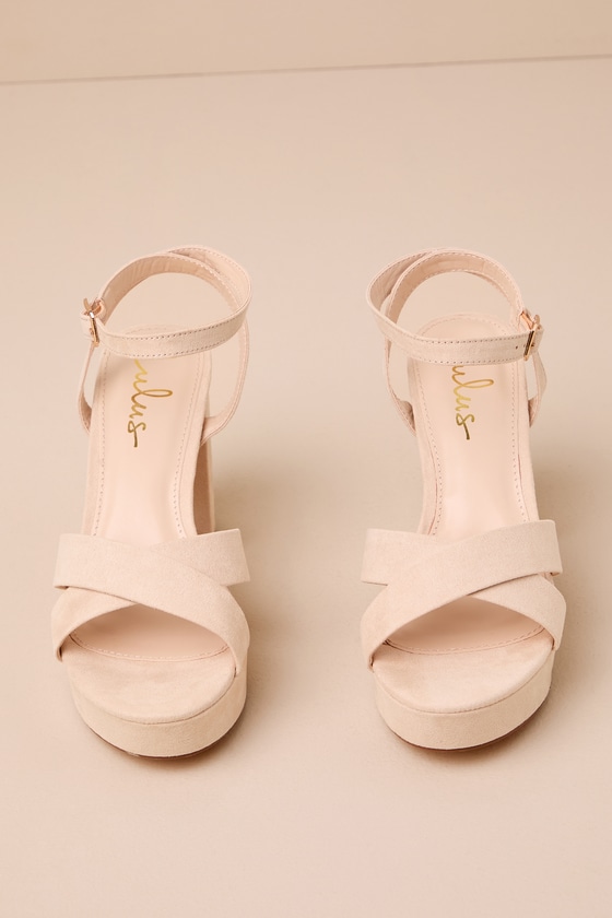 Selah Light Nude Suede Ankle Strap Heels 6