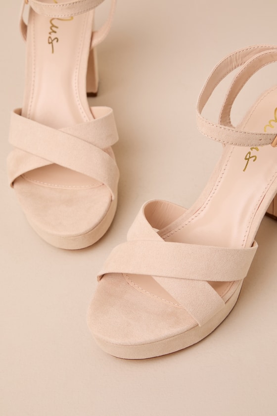 Cute Ankle Strap Heels - Platform Heels - Light Nude Heels - Image 3