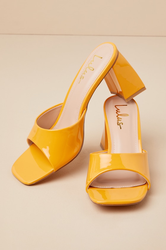 Shop Lulus Vivendel Cantelope Patent High Heel Slide Sandals In Orange