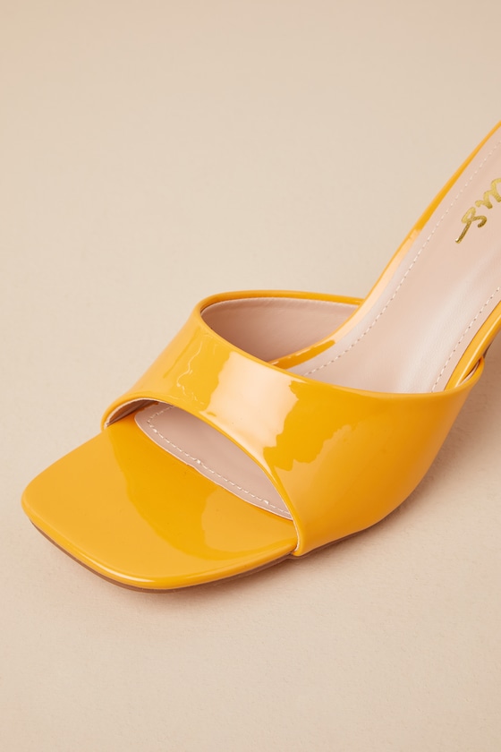 Shop Lulus Vivendel Cantelope Patent High Heel Slide Sandals In Orange