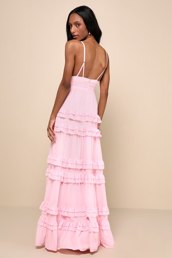Lulus Lavish Perfection Light Pink Ruffled Tiered Maxi Dress In Light Pink