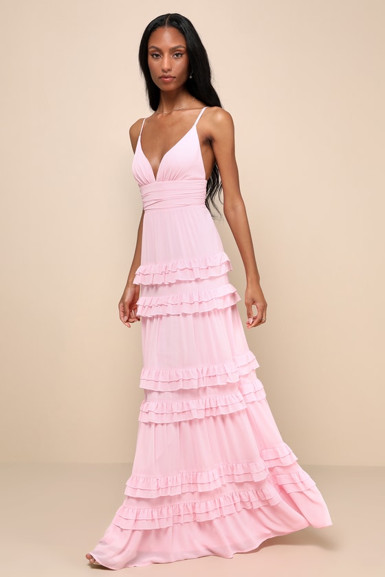 Lulus Lavish Perfection Light Pink Ruffled Tiered Maxi Dress In Light Pink