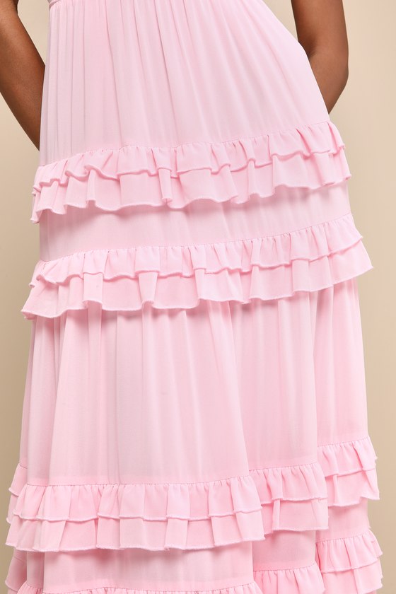 Lulus Lavish Perfection Light Pink Ruffled Tiered Maxi Dress In Light Pink