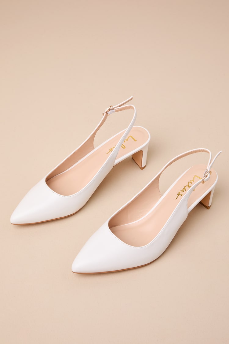 Bastienne White Pointed-Toe Slingback Pumps