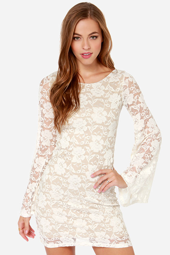 Ivory Dress - Lace Dress - Long Sleeve Dress - $48.00 - Lulus