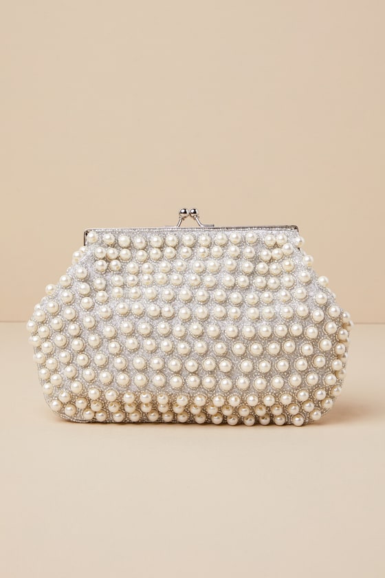 White and Silver Clutch - Pearl Beaded Clutch - Bridal Clutch - Image 5