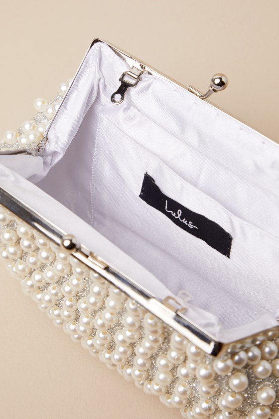 White and Silver Clutch - Pearl Beaded Clutch - Bridal Clutch - Image 6