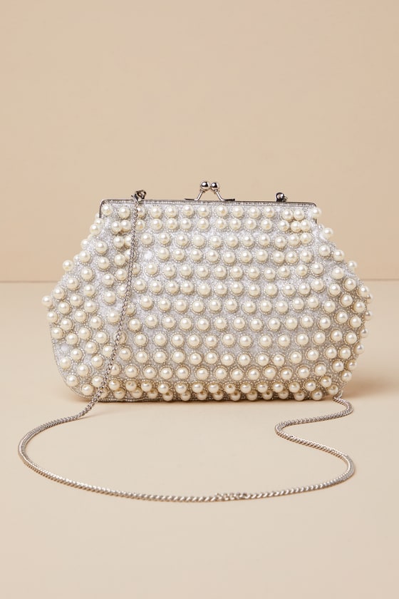 White and Silver Clutch - Pearl Beaded Clutch - Bridal Clutch - Image 7