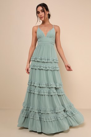 green emerald velvet dress Bridesmaid Dresses Mint Green Chic Bateau Neckline Ruffle Short Sleeves Sheath/Column Chiffon Bridesmaid Dress with Slit main image 1