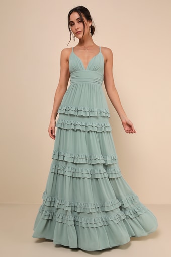 Lavish Perfection Sage Green Ruffled Tiered Maxi Dress 3