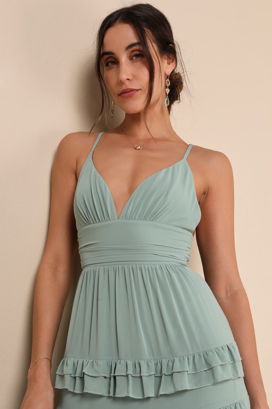 Lulus Lavish Perfection Sage Green Ruffled Tiered Maxi Dress In Sage Green