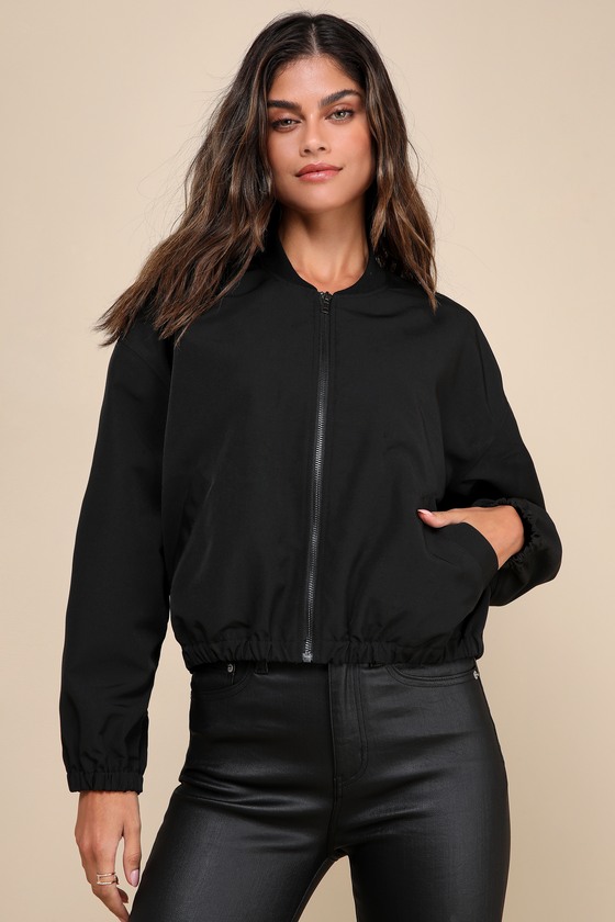 LULUS COOL PERFECTION BLACK BOMBER JACKET