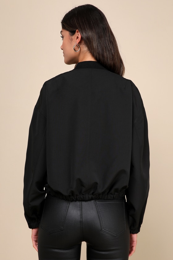 LULUS COOL PERFECTION BLACK BOMBER JACKET