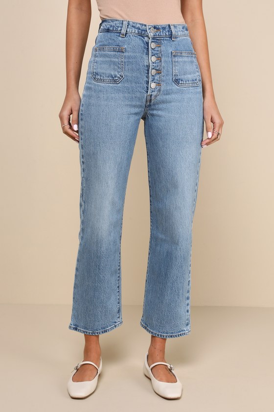 Levi's Ribcage Straight - Medium Wash Jeans - Patch Pocket Jeans - Lulus