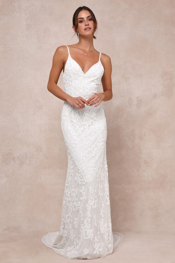 Everlasting Passion White Sequin Beaded Backless Maxi Dress 2