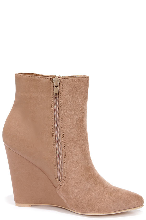 Sexy Beige Booties - Wedge Booties - Vegan Suede Booties - $44.00