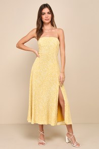 Charming Dedication Yellow Floral Sleeveless Lace-Up Midi Dress 1