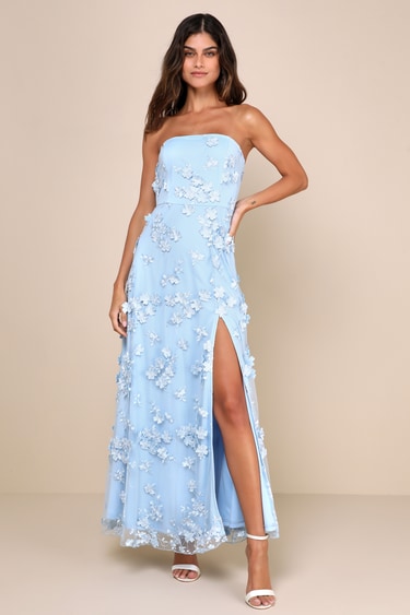 Floral Embroidered Dress Pale Blue Floral Maxi Dress Powder Blue