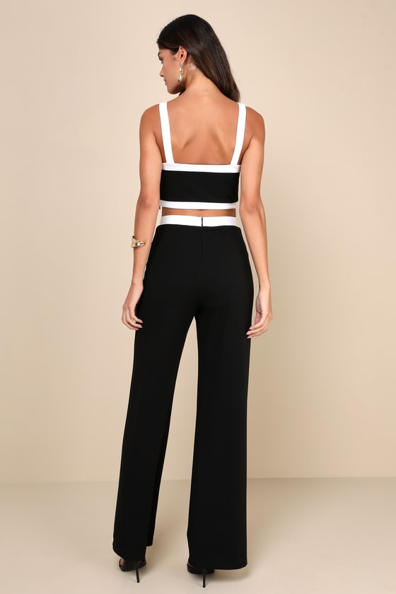 LULUS SET FOR PERFECTION BLACK COLOR BLOCK TWO-PIECE JUMPSUIT 