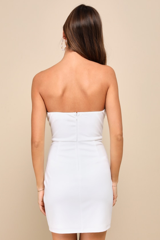Lulus Gorgeous Wonder White 3d Floral Applique Strapless Mini Dress In White