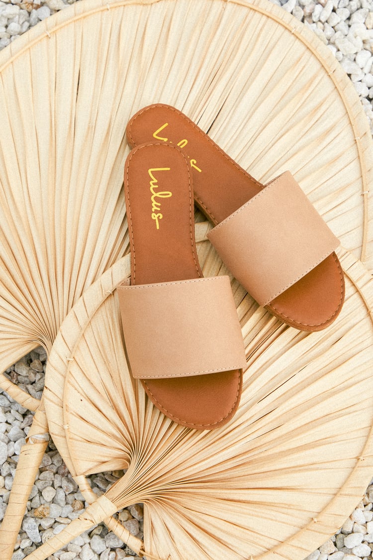 Natural Slide Sandals - Nude Sandals - Vegan Leather Sandals  display picture 1