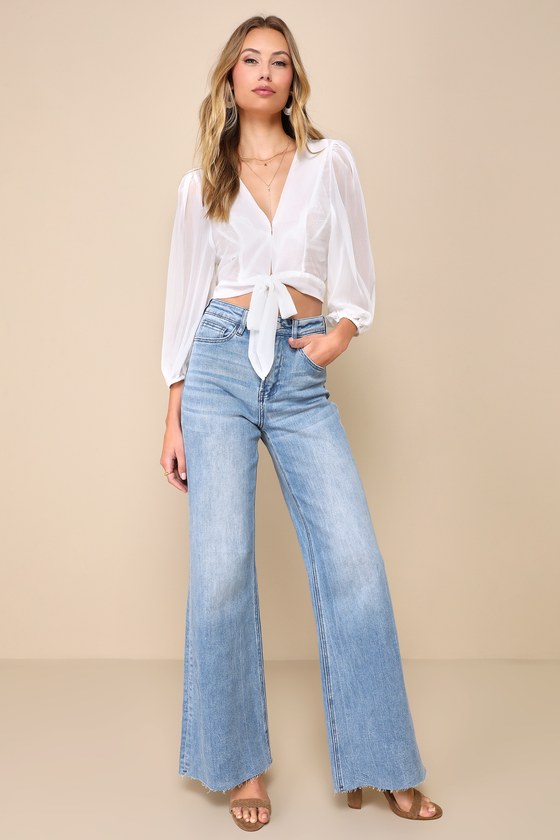 balloon sleeve tie front top