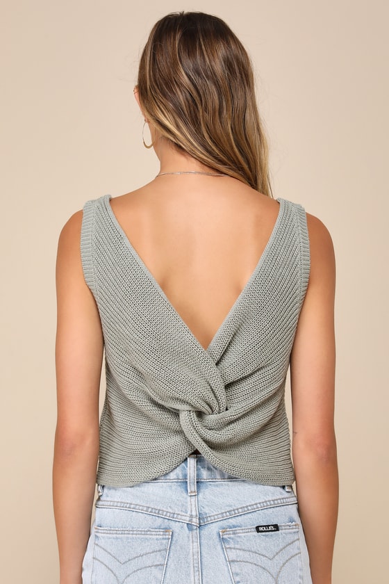 Let's Get Away Sage Green Knit Twist Back Tank Top 8