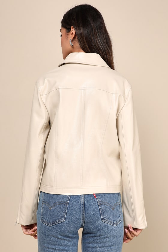 Shop Lulus Posh Edge Light Beige Vegan Leather Collared Moto Jacket