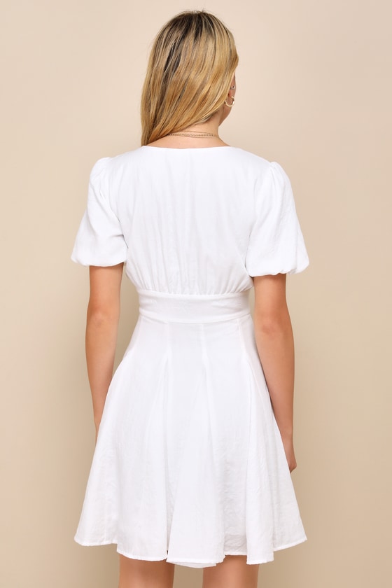 Sweet Wish White Puff Sleeve Skater Mini Dress 2