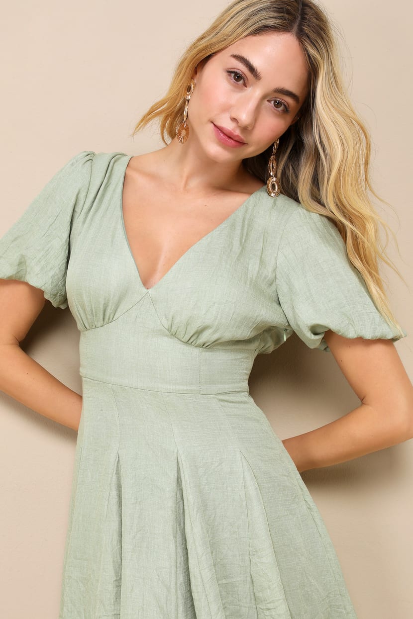 Sage Green Dress - Puff Sleeve Mini Dress - Skater Mini Dress - Lulus Sage Green Dress - Puff Sleeve Mini Dress - Skater Mini Dress - Lulus