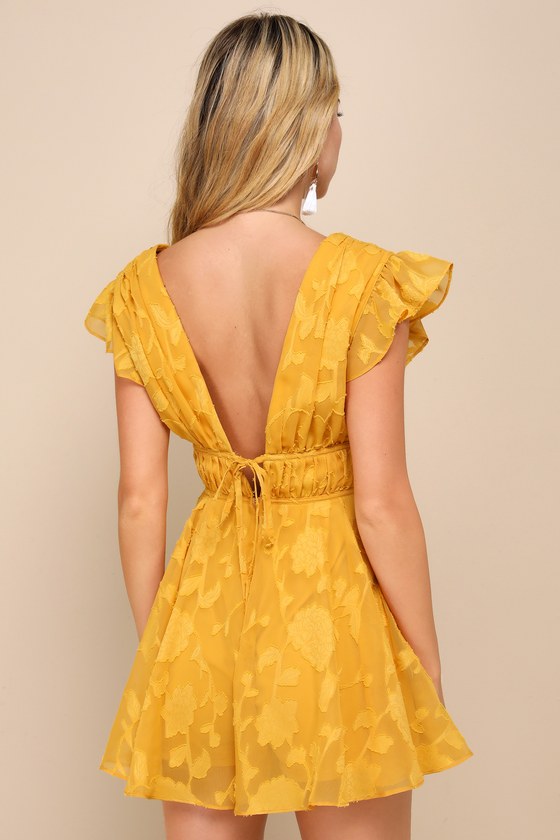 Shop Lulus All About The Flowers Yellow Burnout Floral Ruffled Romper