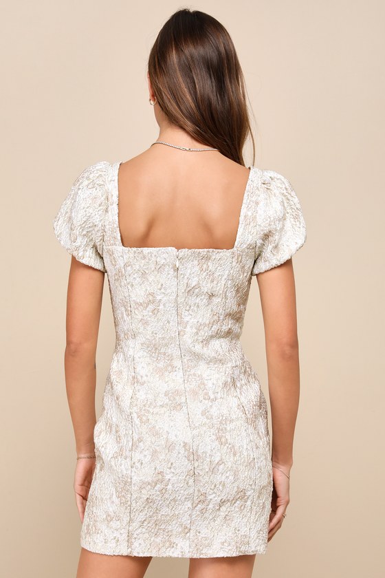 Sweetest Essence Cream Floral Jacquard Puff Sleeve Mini Dress 3