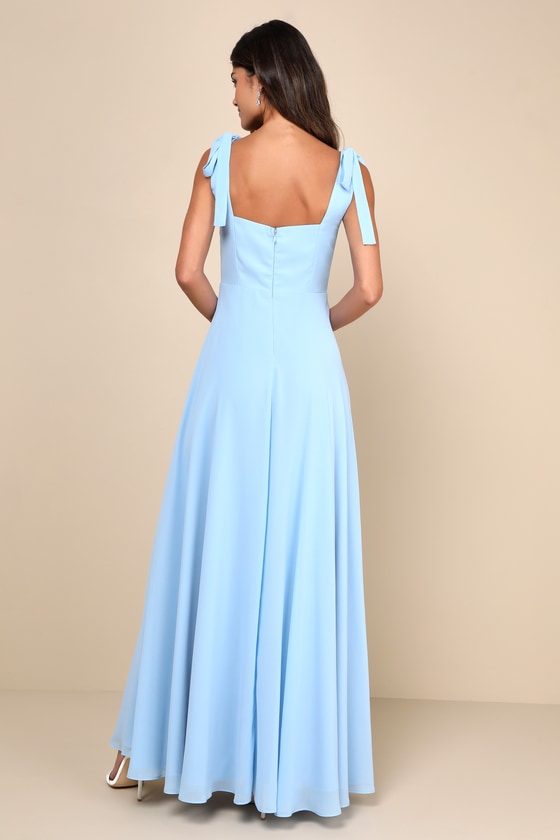 Love Me Forever Light Blue Tie-Strap Square Neck Maxi Dress
