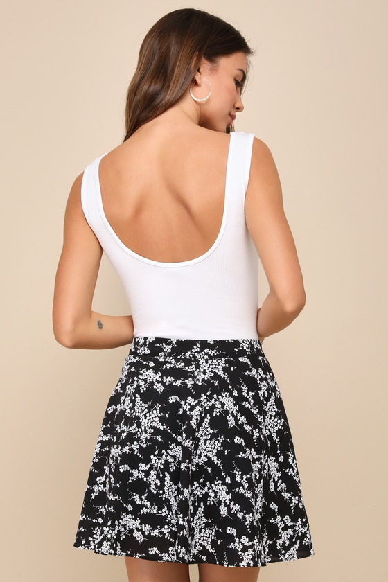 S wrap flower skirt mini ブラック Black Floral Skirt - Faux-Wrap Skirt - A-Line Mini Skirt - Lulus