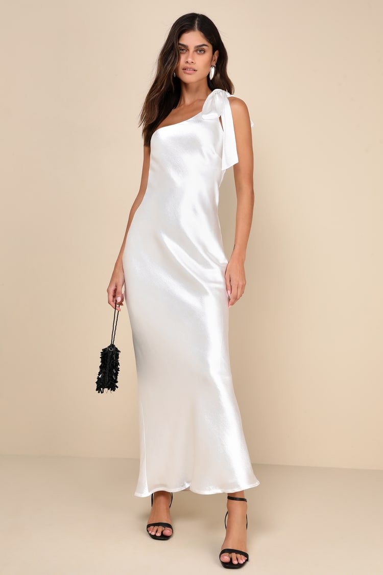 open lace back dress Ivory One Shoulder Bridal Maxi Ellita Dress XL