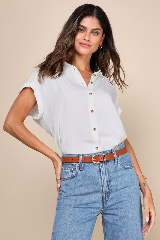 White Short Sleeve Top - Short Sleeve Button-Up Top - Button-Down - Lulus