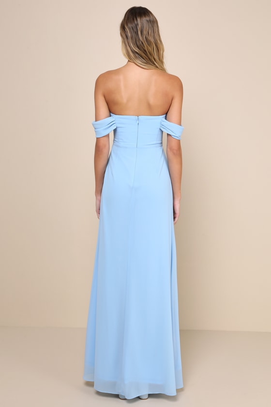 Lulus Magical Magnetism Light Blue Off-the-shoulder Maxi Dress In Light Blue