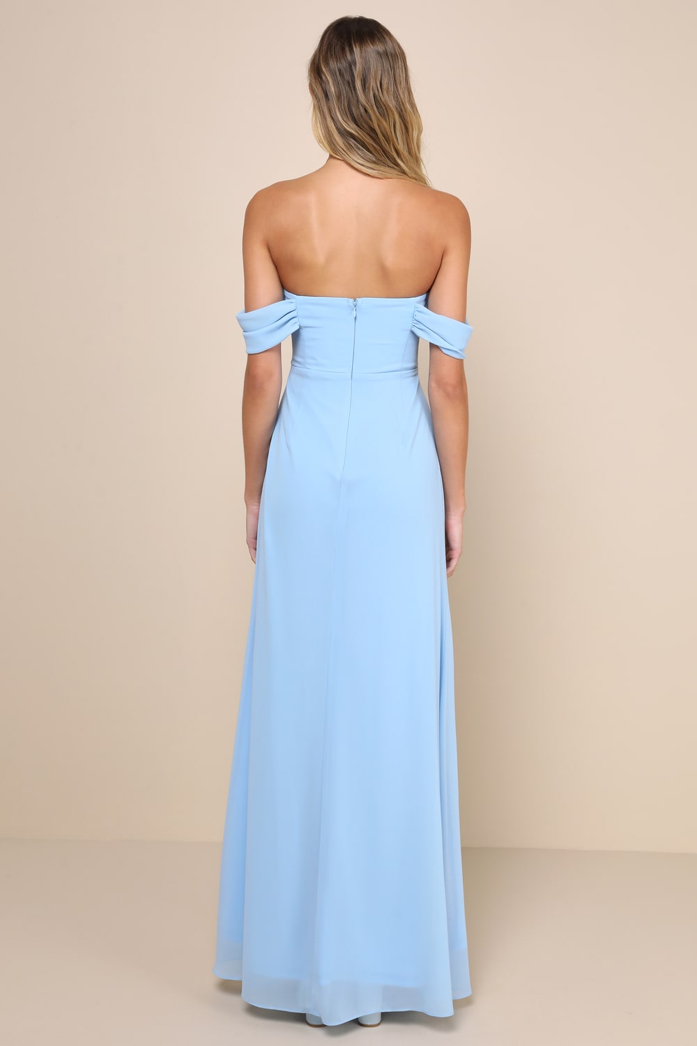 Magical Magnetism Light Blue Off-the-Shoulder Maxi Dress