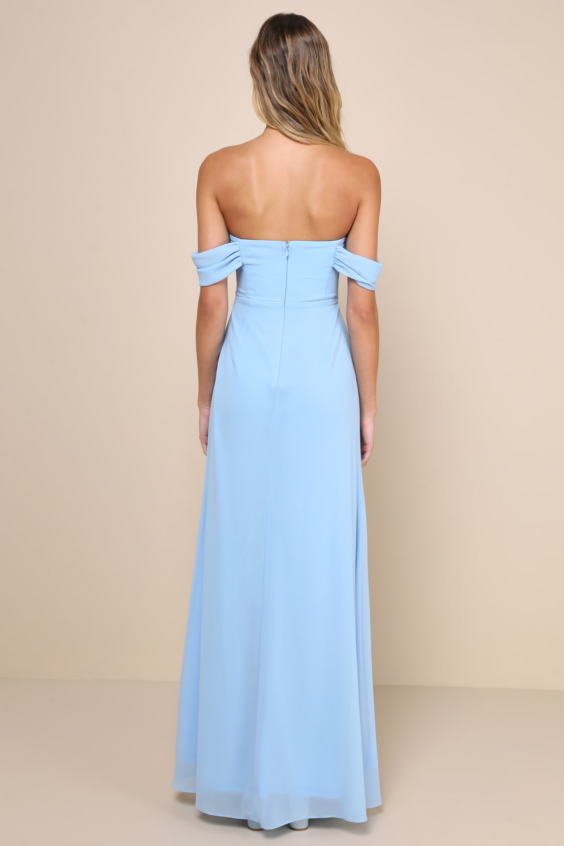 Magical Magnetism Light Blue Off-the-Shoulder Maxi Dress