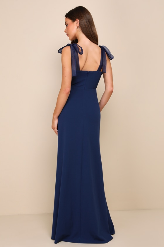 Lulus Beloved Elegance Blue Tie-strap Mermaid Maxi Dress In Blue