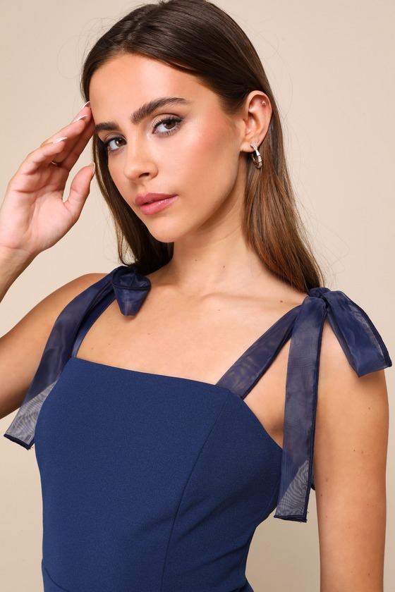 Lulus Beloved Elegance Blue Tie-strap Mermaid Maxi Dress In Blue