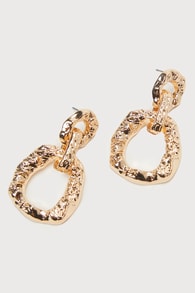 Chic Recognition Gold Textured Door Knocker Earrings