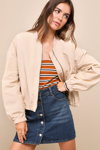 Cool Perfection Beige Bomber Jacket