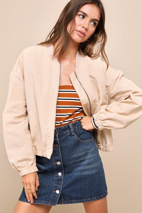 Cool Perfection Beige Bomber Jacket 1