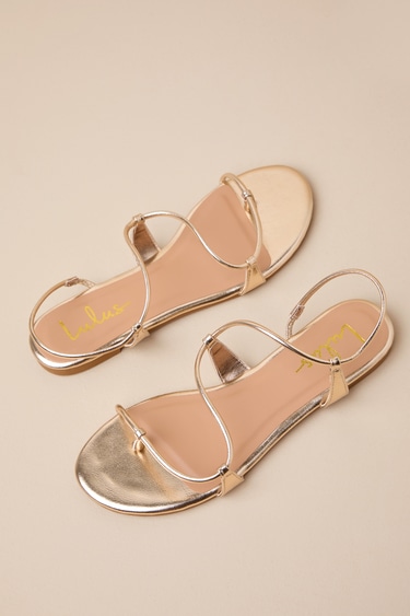 Gold Metallic Sandals Slingback Sandals Strappy Flat Sandals