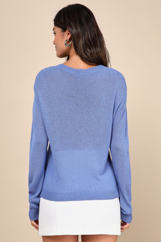 Lulus Clean Aesthetic Blue Long Sleeve Sweater Top In Blue