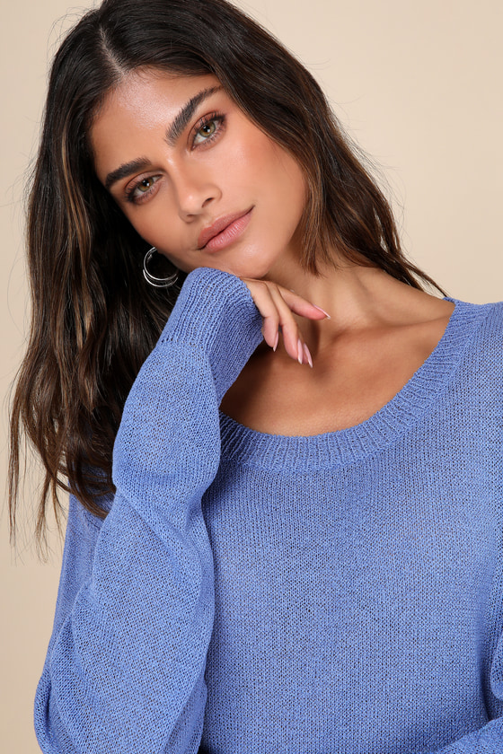 Lulus Clean Aesthetic Blue Long Sleeve Sweater Top In Blue