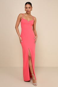 Impressive Glamour Coral Pink Sleeveless Column Maxi Dress