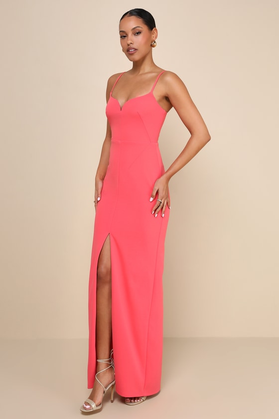Lulus Impressive Glamour Coral Pink Sleeveless Column Maxi Dress In Coral Pink